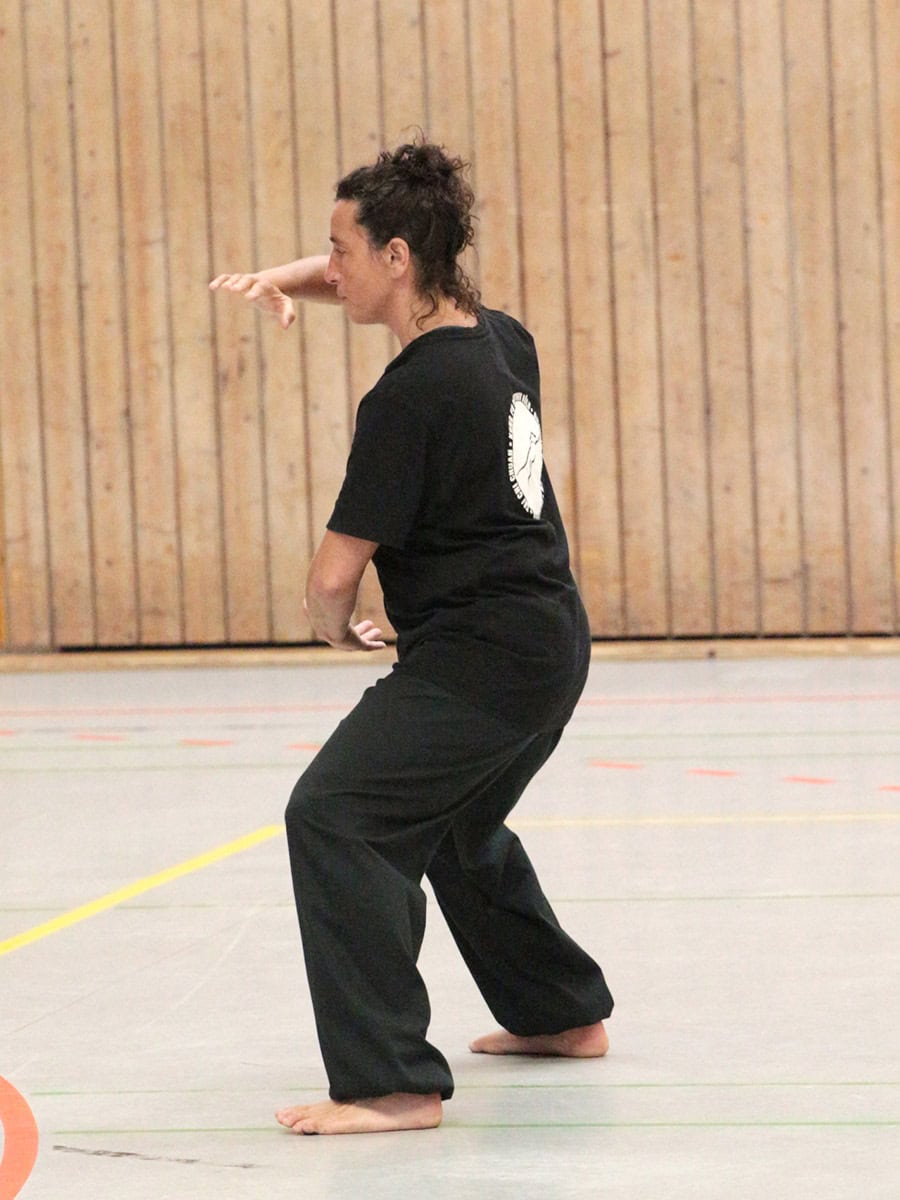 Sylvia De Rosa im Tai Chi Lehrgang (Wudang Form), Moers Kapellen, Pfingsten 2024. © Foto: Wolfram Schlieder.